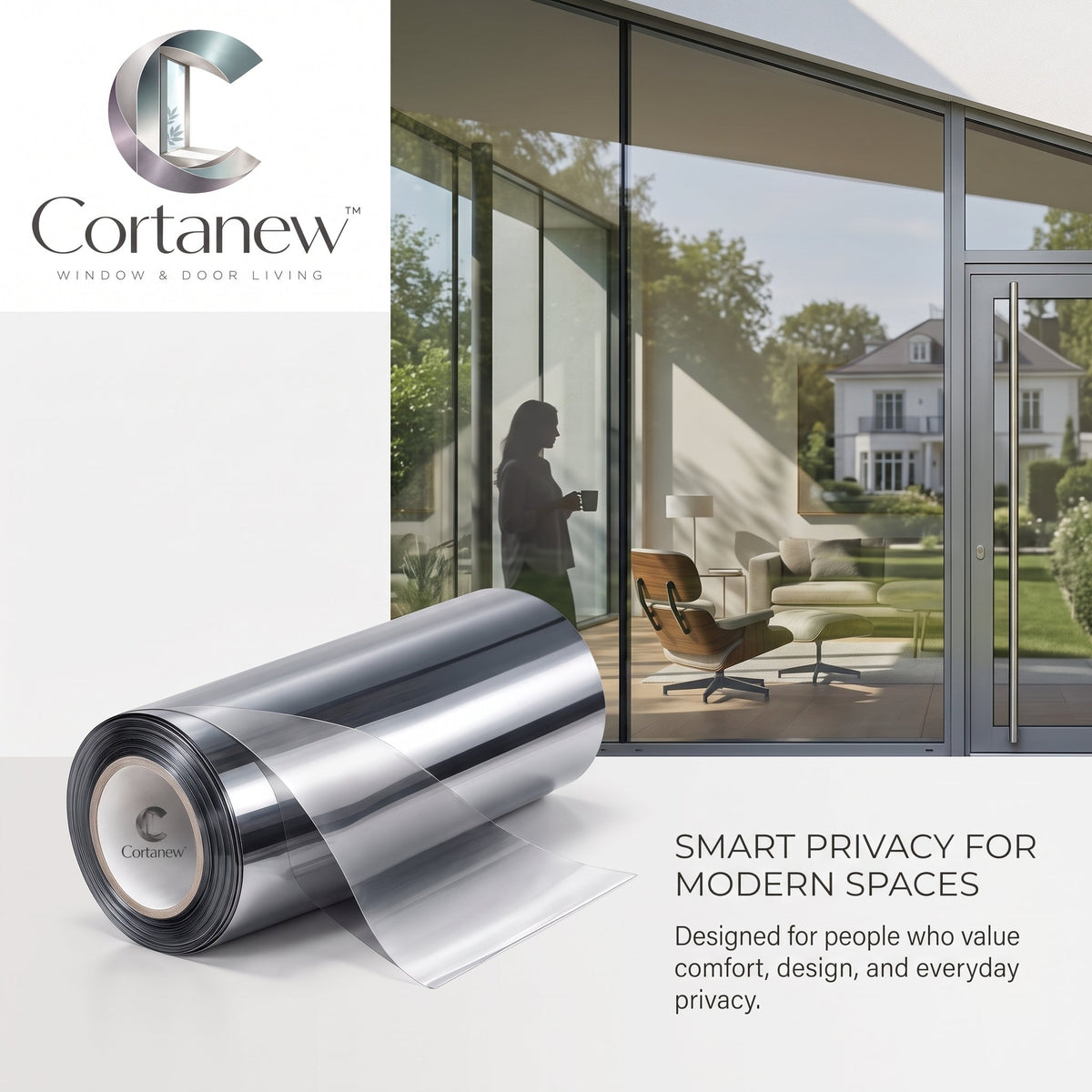 Cortanew™ ReflectShield One-Way Privacy Window Film – Reflective Daytime Glass Film for Home, Office, Living Room & Exterior-Facing Windows