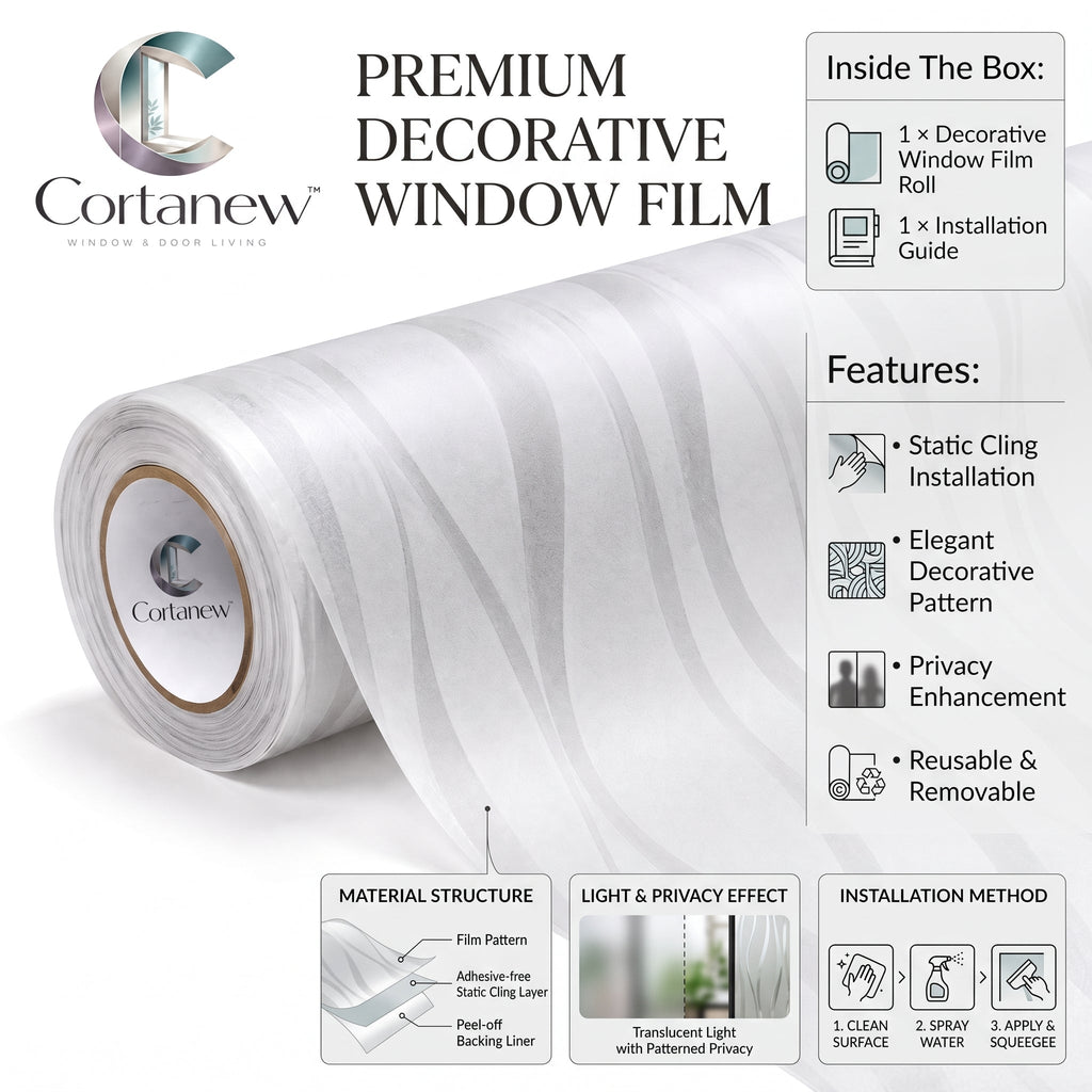 Cortanew™ PrismCling Decorative Window Film – Reusable Static-Cling Glass Film for Home, Bedroom, Kitchen & Glass Door Décor