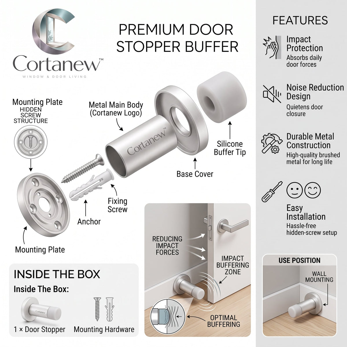 Cortanew™ SoftStop Door Bumper – Anti-Collision Door Stopper for Wall, Floor & Everyday Home Protection