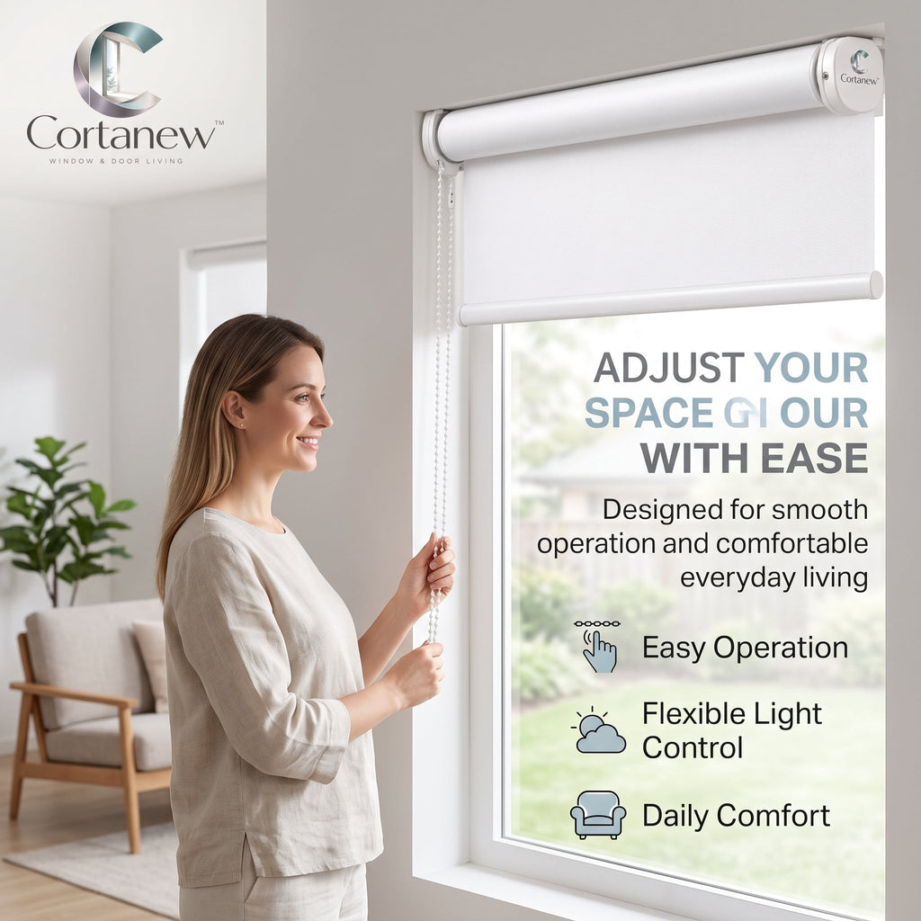 Cortanew™ SmoothRoll Window Shade – Modern Roller Blind for Bedroom, Living Room, Office & Everyday Light Control